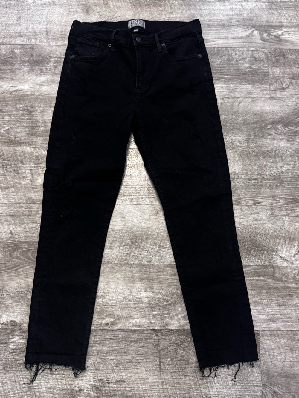 AGOLDE Sophie High Rise Skinny Crop Black Harlow Destructed Jeans Womens Size 28